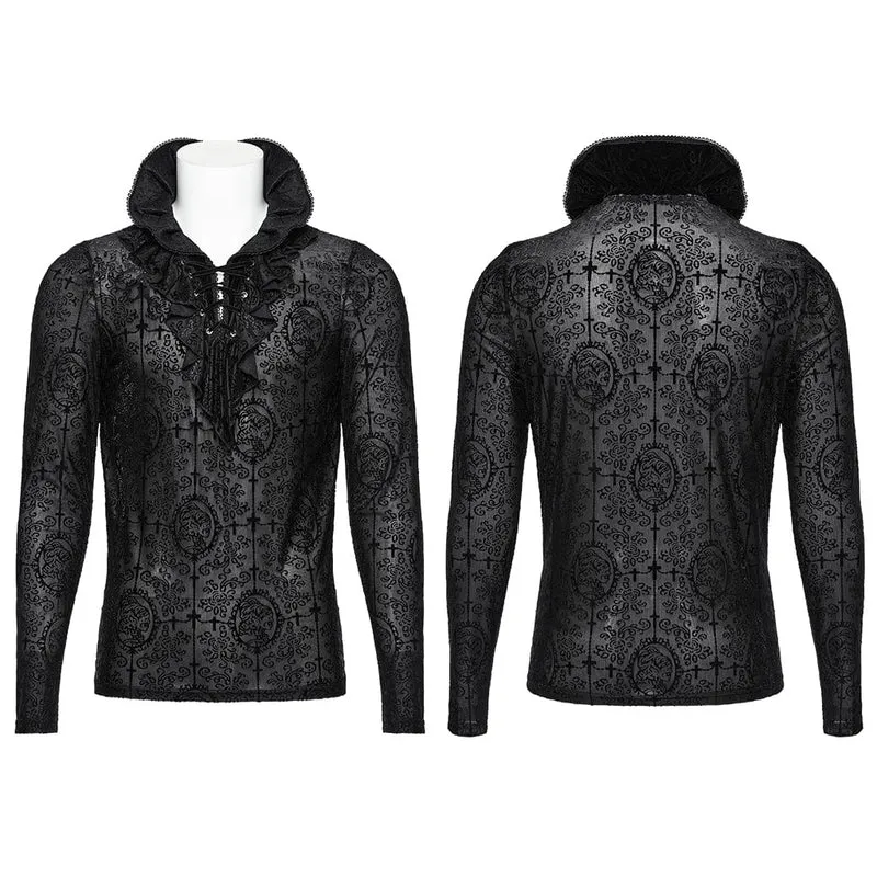 Herren-Gothic-Hemd mit Stehkragen und Rüschenbeflockung