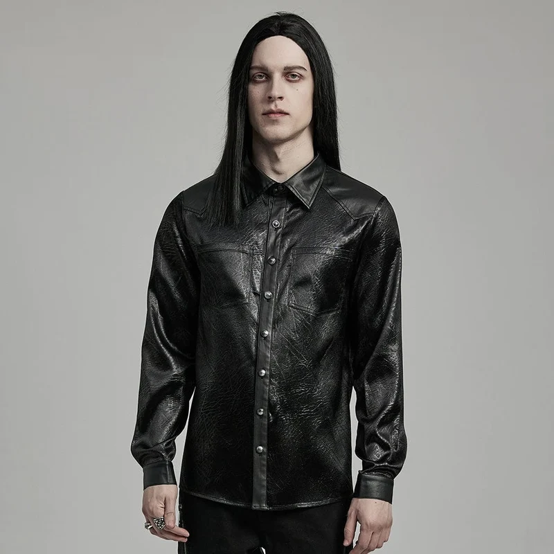 Herren-Gothic-Hemd aus Kunstleder mit großen Taschen