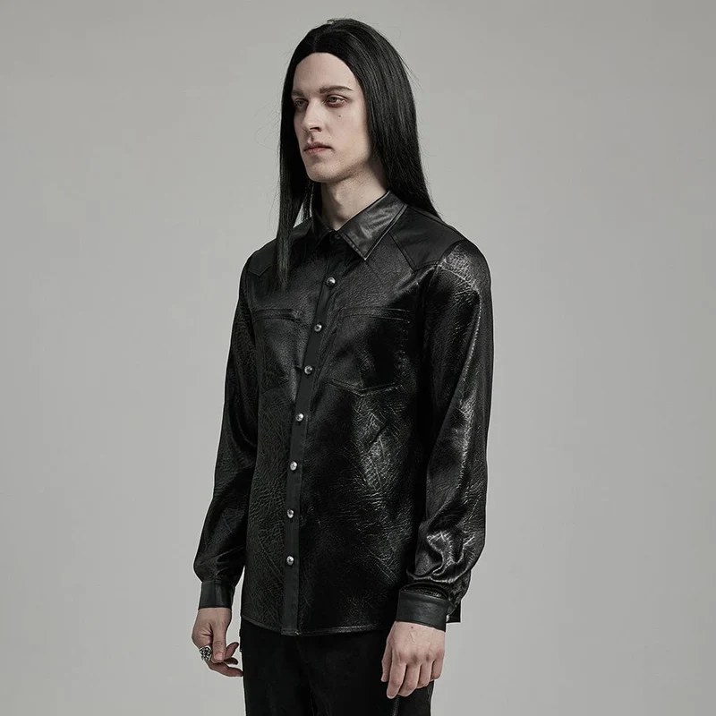 Herren-Gothic-Hemd aus Kunstleder mit großen Taschen