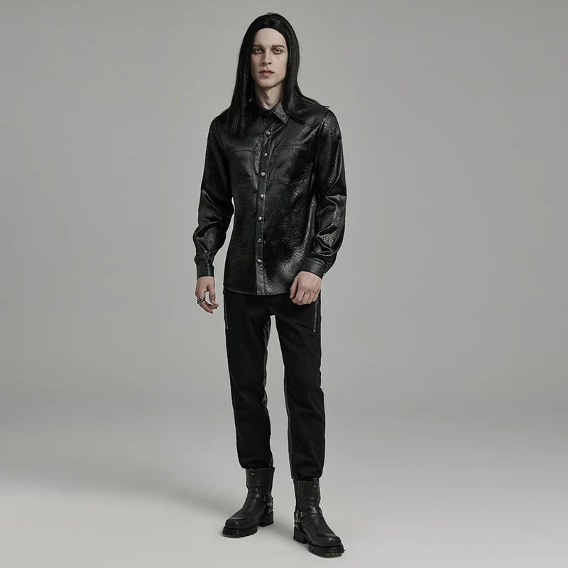 Herren-Gothic-Hemd aus Kunstleder mit großen Taschen