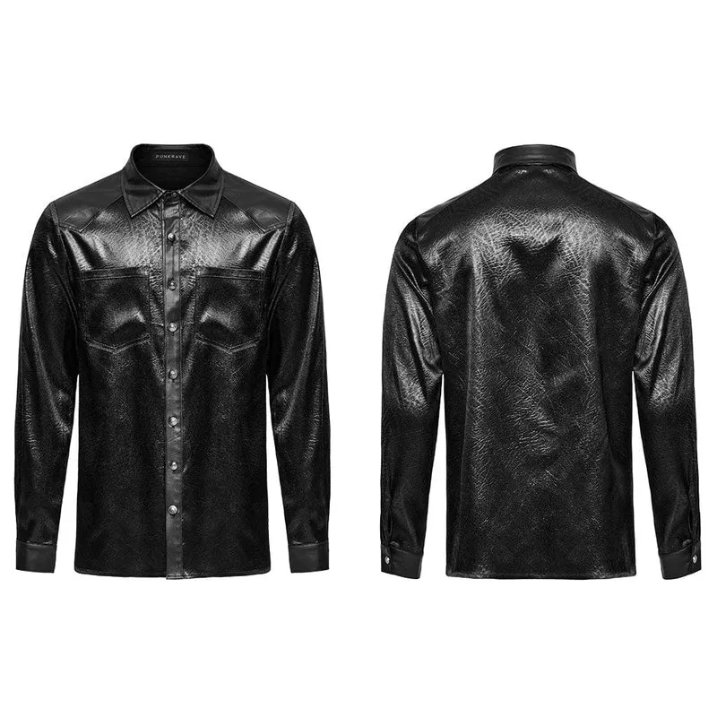 Herren-Gothic-Hemd aus Kunstleder mit großen Taschen