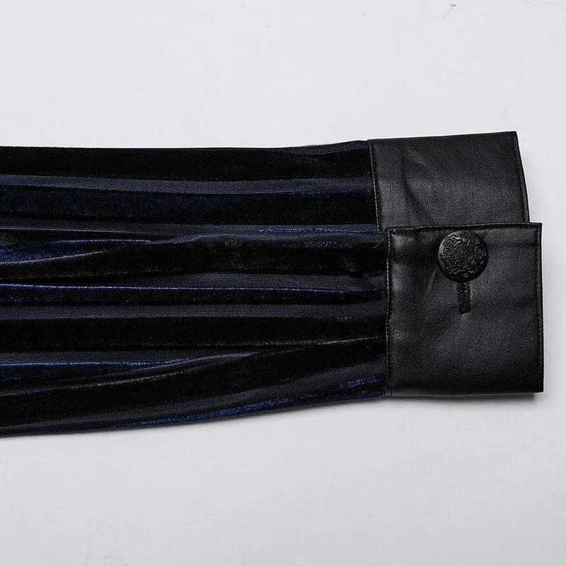 Herren-Gothic-Hemd aus Kunstleder mit Splice-Samt in Kontrastfarbe