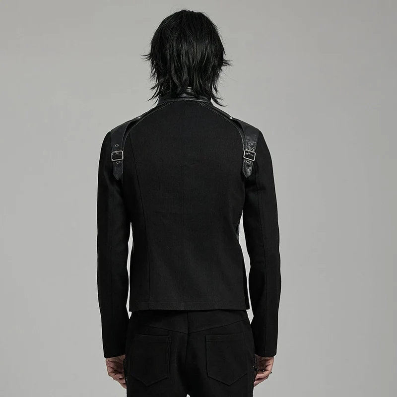 Herren-Punk-Jacke aus Kunstleder mit mehreren Schnallen und Riemen