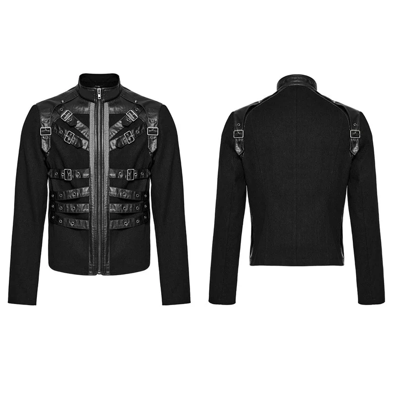 Herren-Punk-Jacke aus Kunstleder mit mehreren Schnallen und Riemen