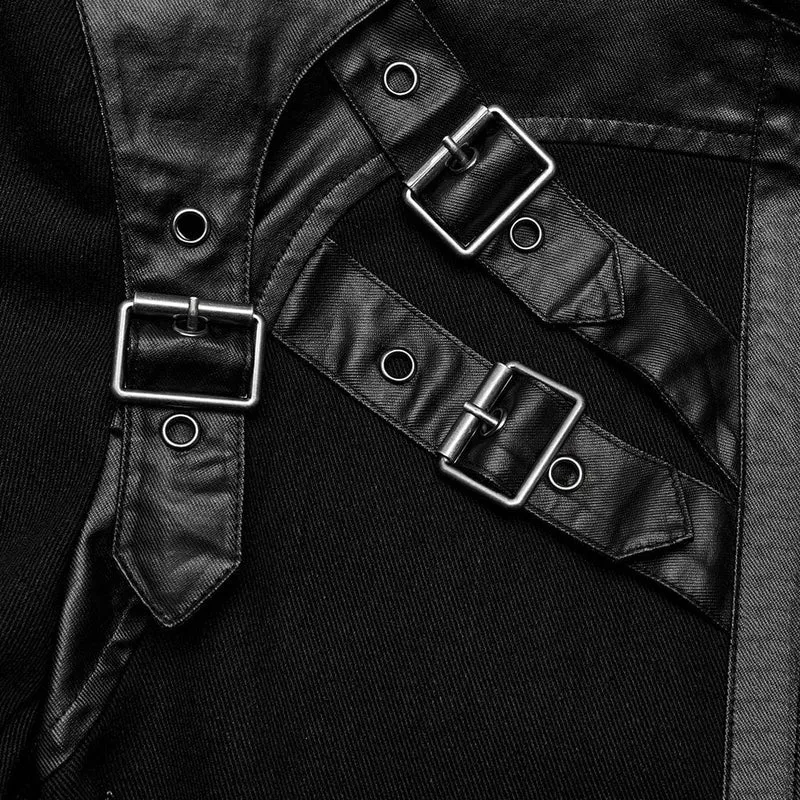 Herren-Punk-Jacke aus Kunstleder mit mehreren Schnallen und Riemen