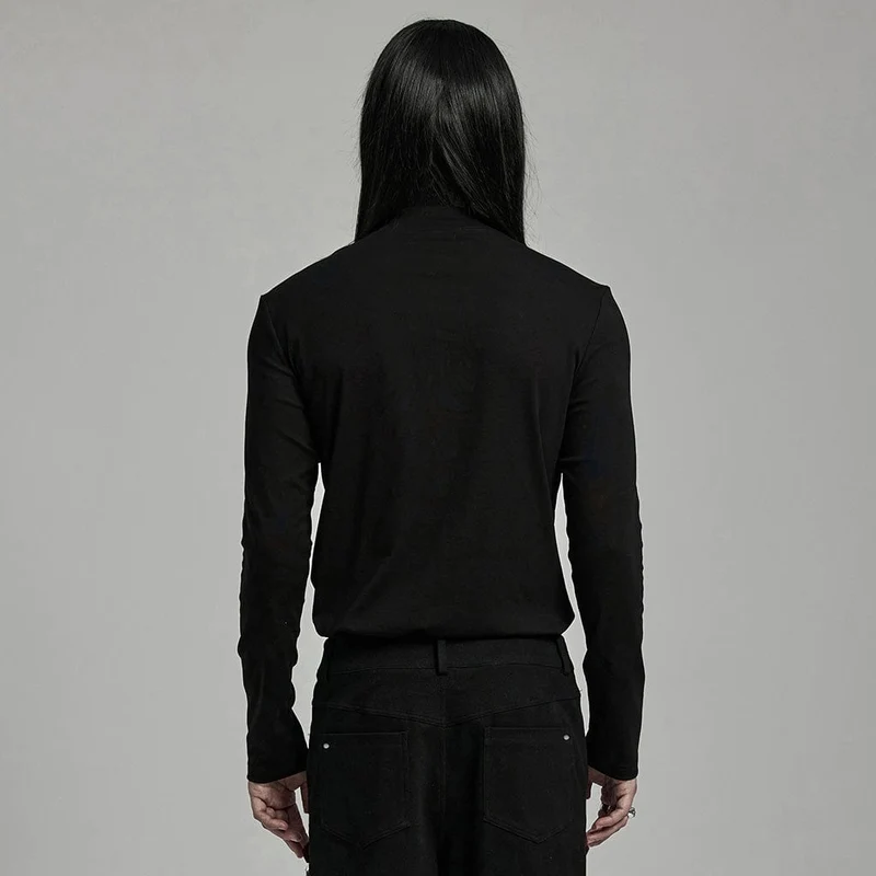 Herren-Punk-Hemd mit Riemchen-Mesh-Splice-Nietenmuster