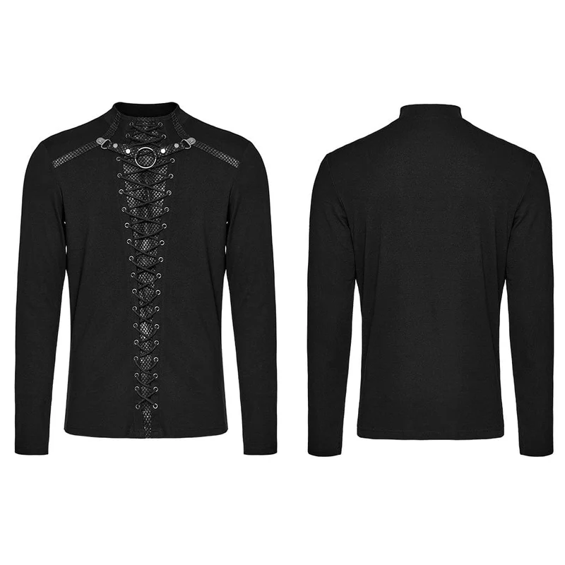 Herren-Punk-Hemd mit Riemchen-Mesh-Splice-Nietenmuster