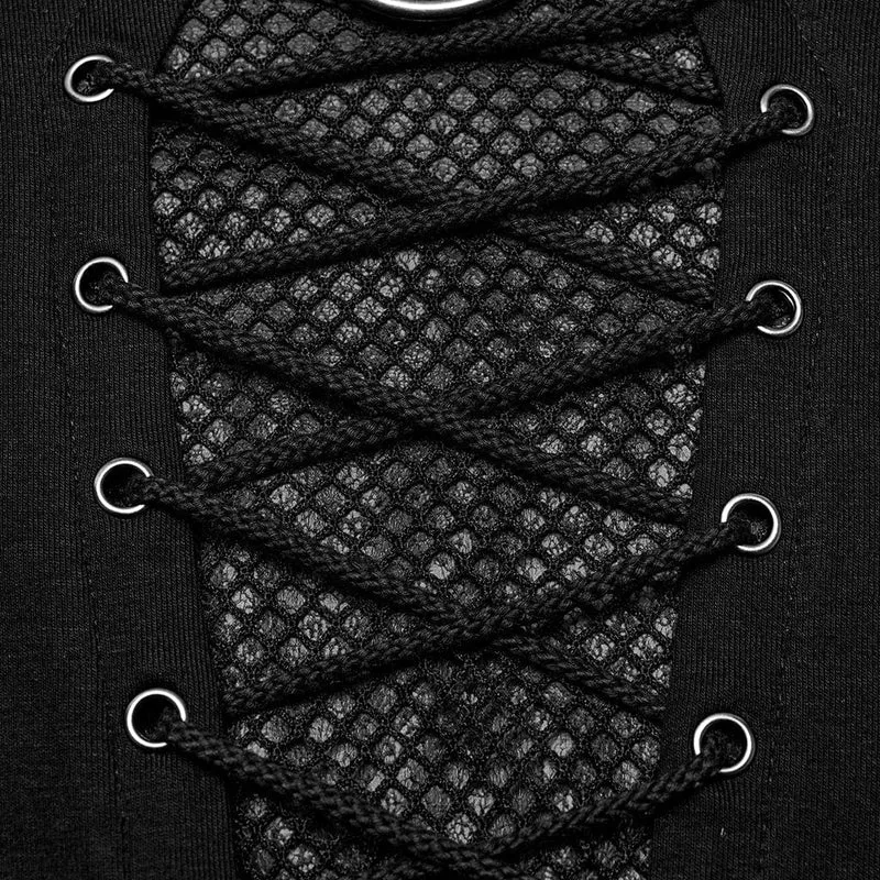 Herren-Punk-Hemd mit Riemchen-Mesh-Splice-Nietenmuster