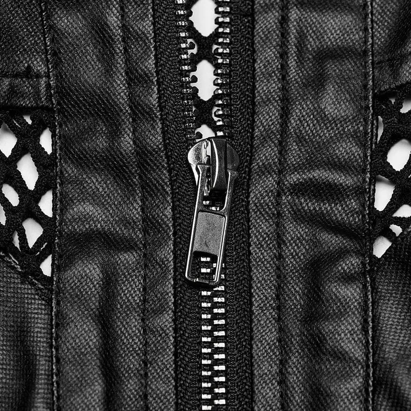 Herren-Punk-Rock-Weste aus Kunstleder mit mehreren Schnallen und Mesh-Splice-Motiven