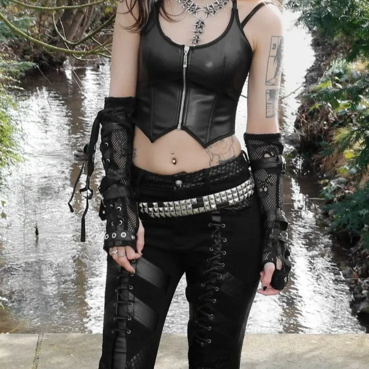 Punk-Mesh-Handschuhe mit mehreren Schnallen für Damen