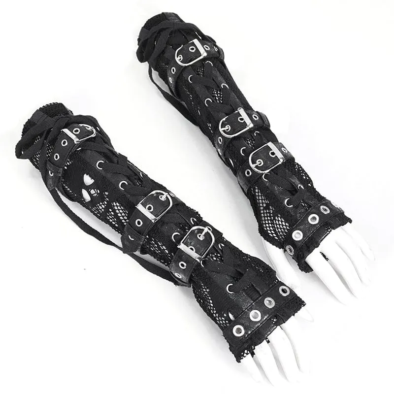 Punk-Mesh-Handschuhe mit mehreren Schnallen für Damen