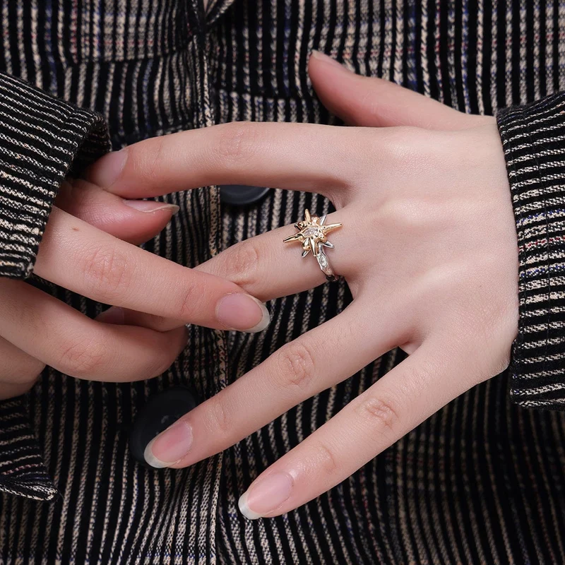 Damen-Punk-Stern-Zirkon-offener Ring