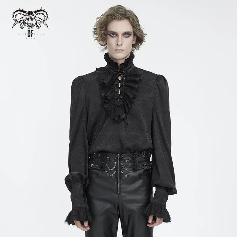 Herren-Gothic-Hemd aus Jacquard mit Stehkragen und Rüschen