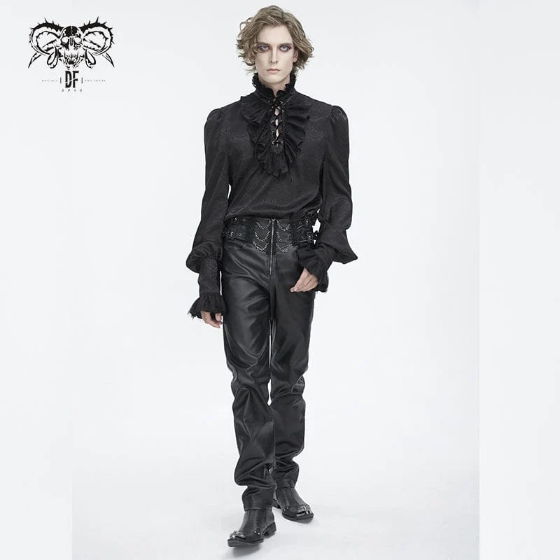 Herren-Gothic-Hemd aus Jacquard mit Stehkragen und Rüschen