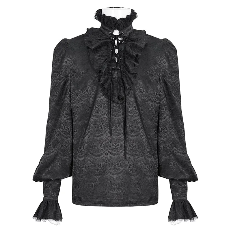 Herren-Gothic-Hemd aus Jacquard mit Stehkragen und Rüschen