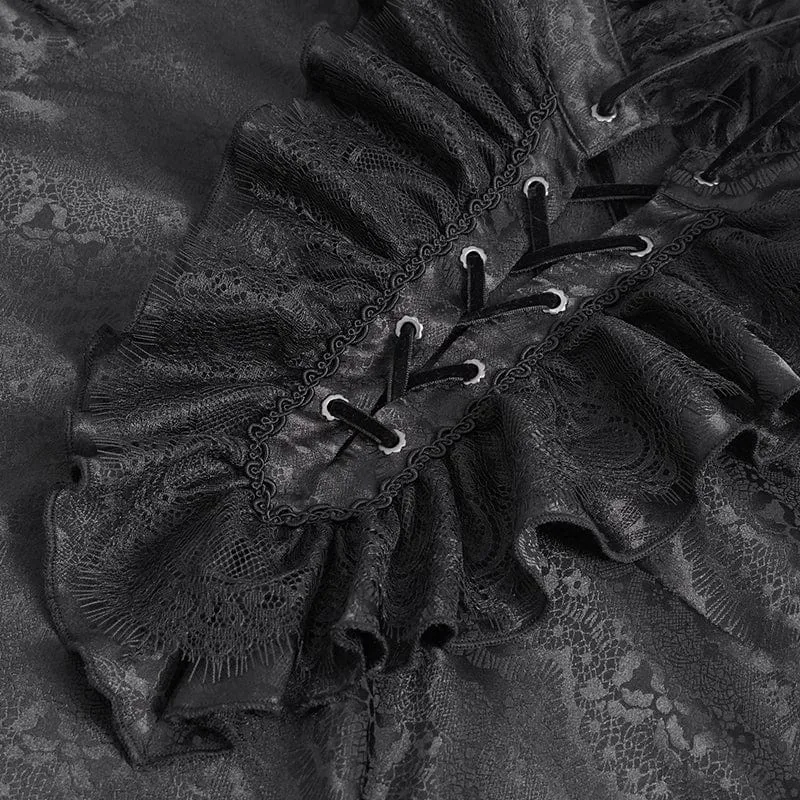 Herren-Gothic-Hemd aus Jacquard mit Stehkragen und Rüschen
