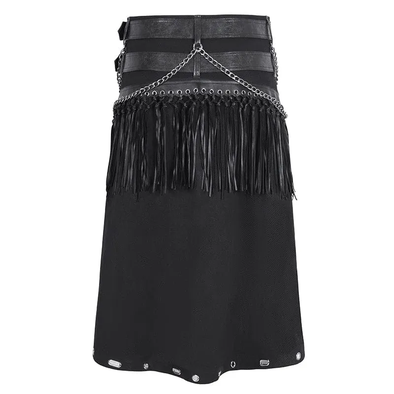 Herren-Gothic-Kilt mit Doppelgürtel und Quasten