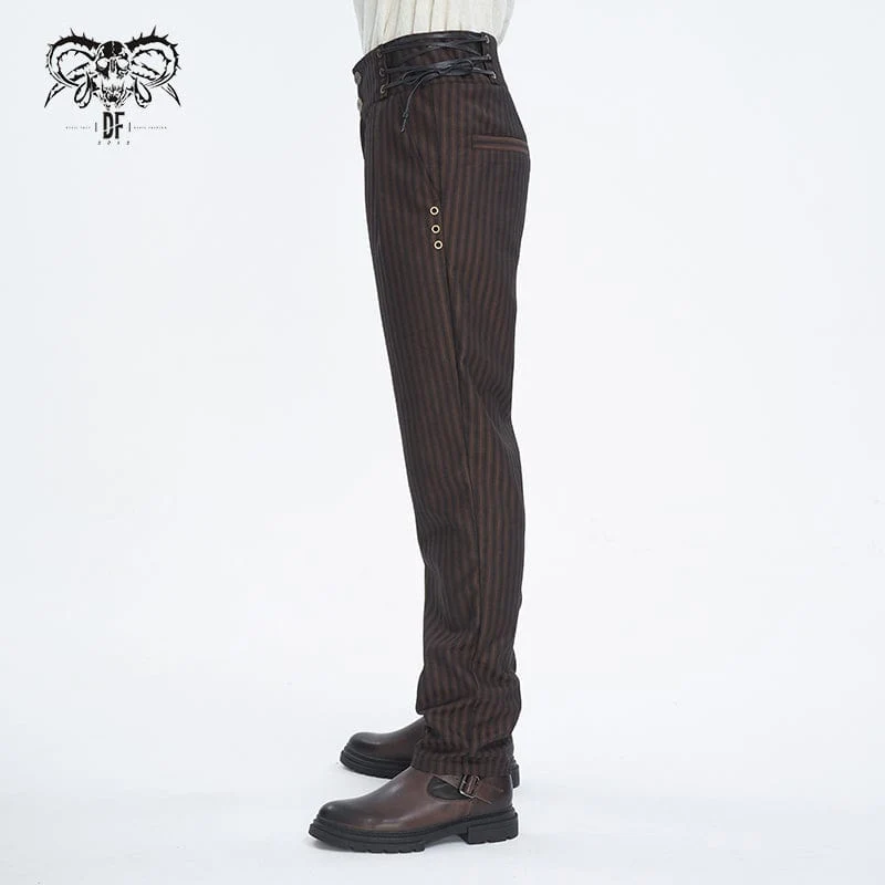 Herren-Gothic-Hose mit hohem Bund und Schnürung in Kaffeebraun