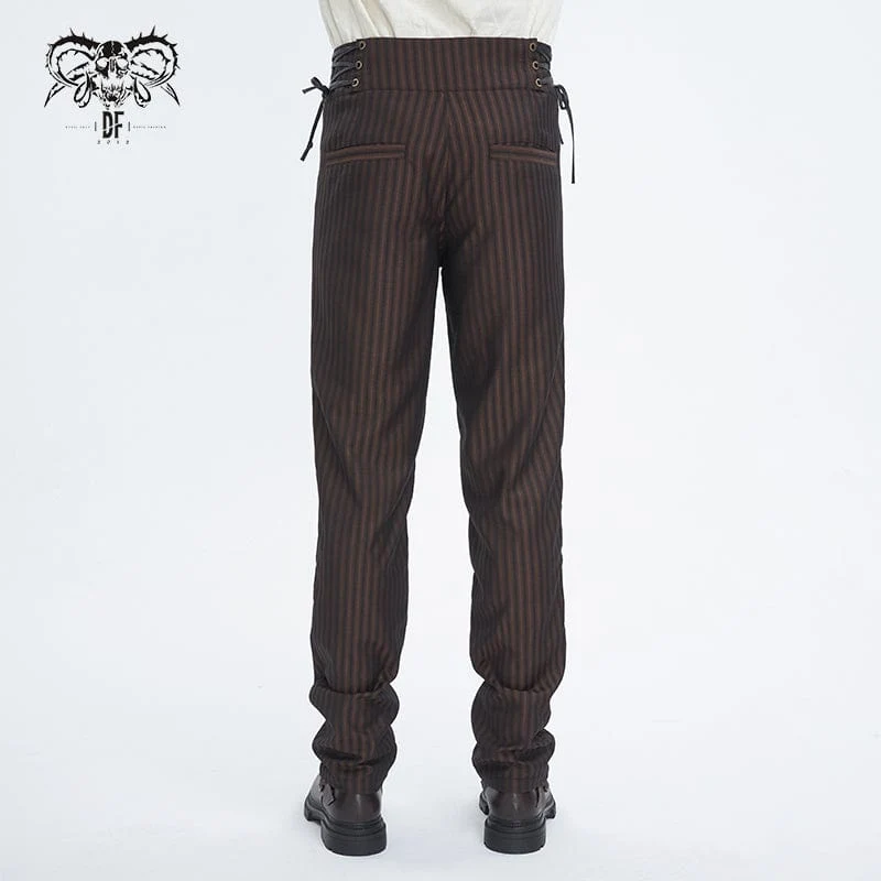 Herren-Gothic-Hose mit hohem Bund und Schnürung in Kaffeebraun