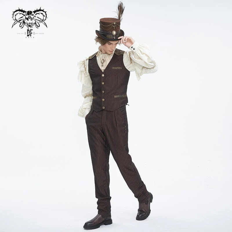 Herren-Gothic-Hose mit hohem Bund und Schnürung in Kaffeebraun