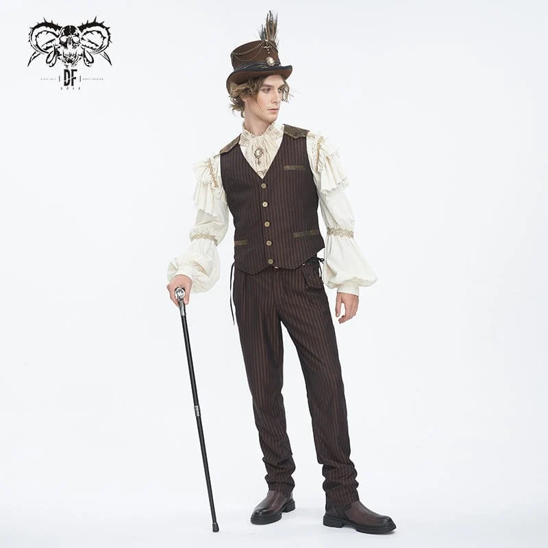 Herren-Gothic-Hose mit hohem Bund und Schnürung in Kaffeebraun