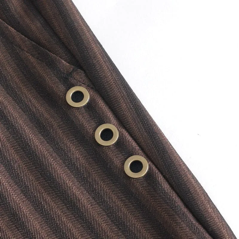 Herren-Gothic-Hose mit hohem Bund und Schnürung in Kaffeebraun