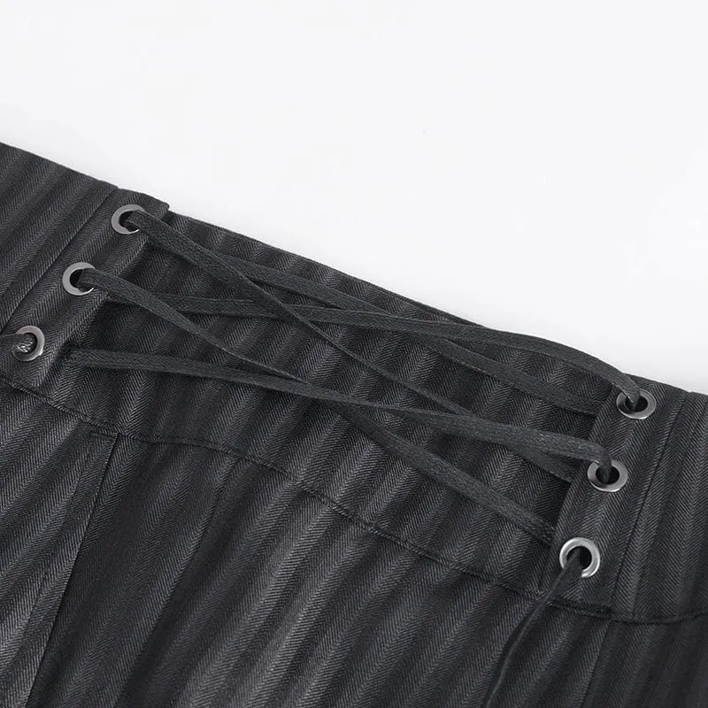 Gestreifte Gothic-Hosen mit hoher Taille für Herren und Schnürung