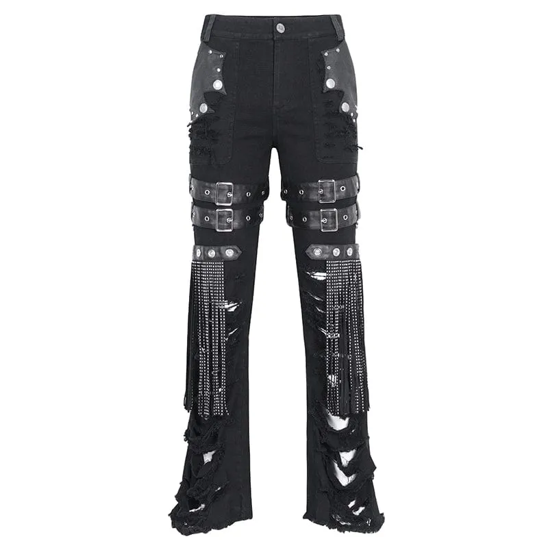 Herren-Punk-Hose mit zerrissenen Quasten