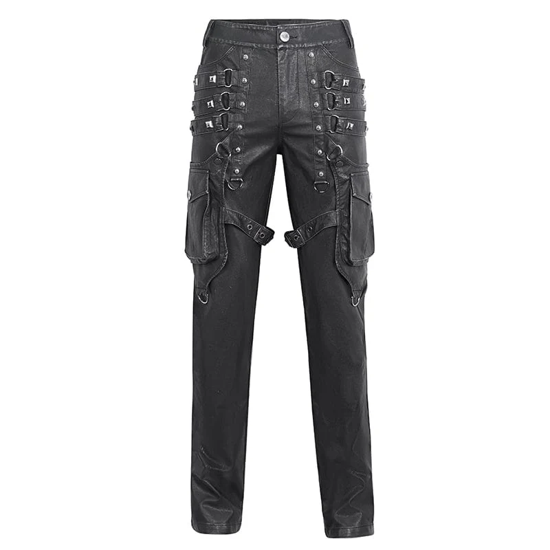 Gothic-Herrenhose aus Kunstleder mit großen Taschen und Nieten