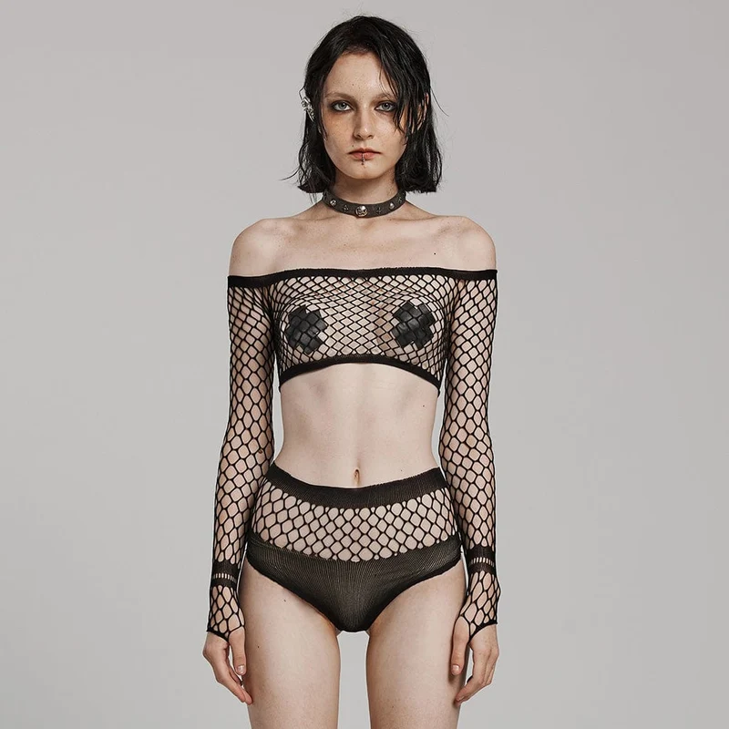 Punk-Dessous-Set mit schmaler Passform und Netzstoff für Damen