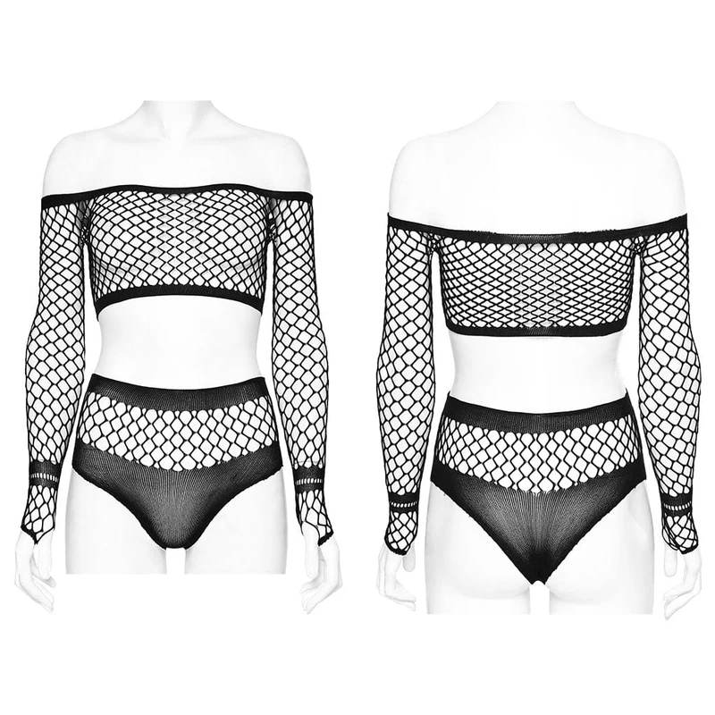 Punk-Dessous-Set mit schmaler Passform und Netzstoff für Damen