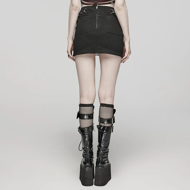 Überlappender Rock mit Punk-Mesh-Ring-Schnalle für Damen