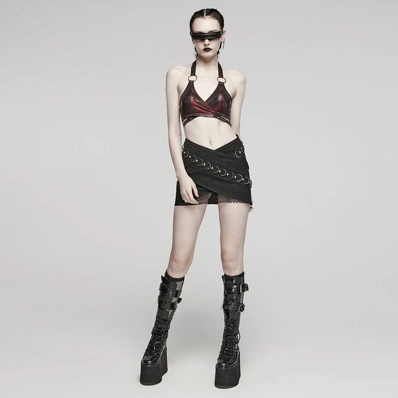 Überlappender Rock mit Punk-Mesh-Ring-Schnalle für Damen