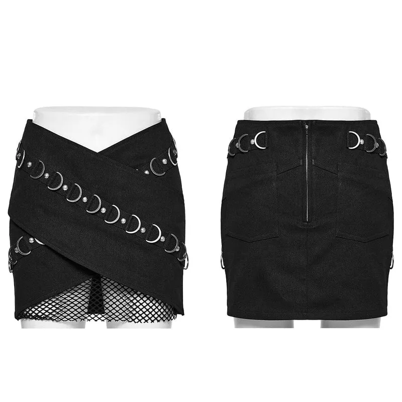 Überlappender Rock mit Punk-Mesh-Ring-Schnalle für Damen