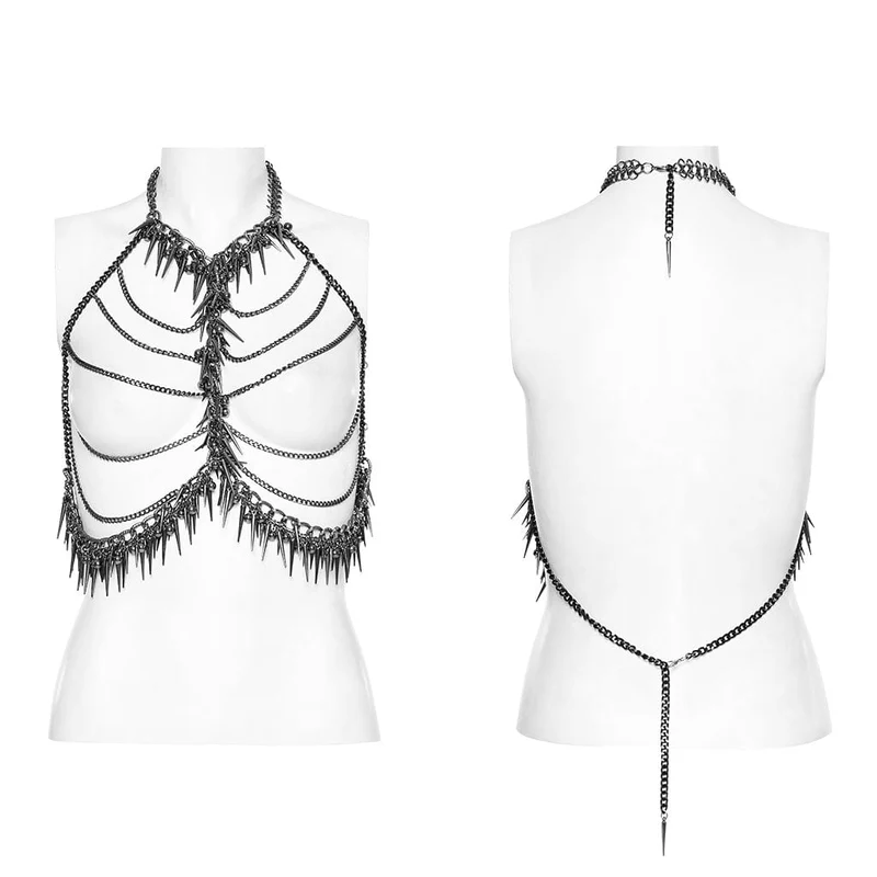 Punk-Körpergeschirr mit Neckholder und Nieten für Damen