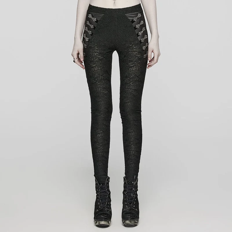 Damen-Gothic-Mesh-Leggings mit schmaler Passform und Textur