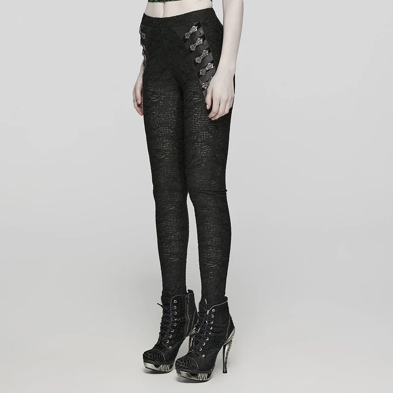 Damen-Gothic-Mesh-Leggings mit schmaler Passform und Textur
