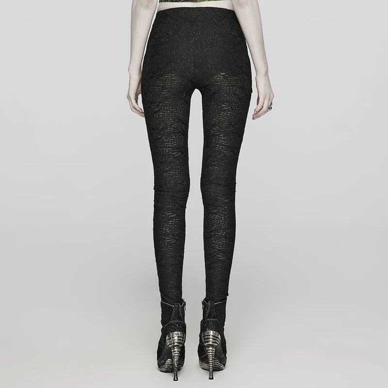 Damen-Gothic-Mesh-Leggings mit schmaler Passform und Textur