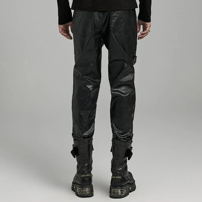 Herren-Punk-Reißverschluss-Plissee-Kunstlederhose