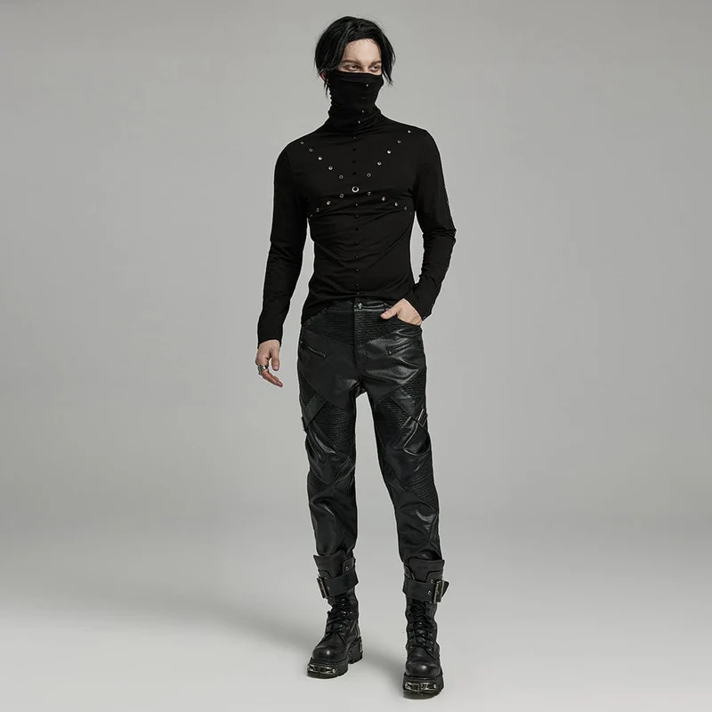 Herren-Punk-Reißverschluss-Plissee-Kunstlederhose