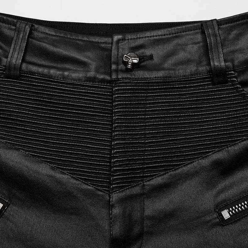 Herren-Punk-Reißverschluss-Plissee-Kunstlederhose