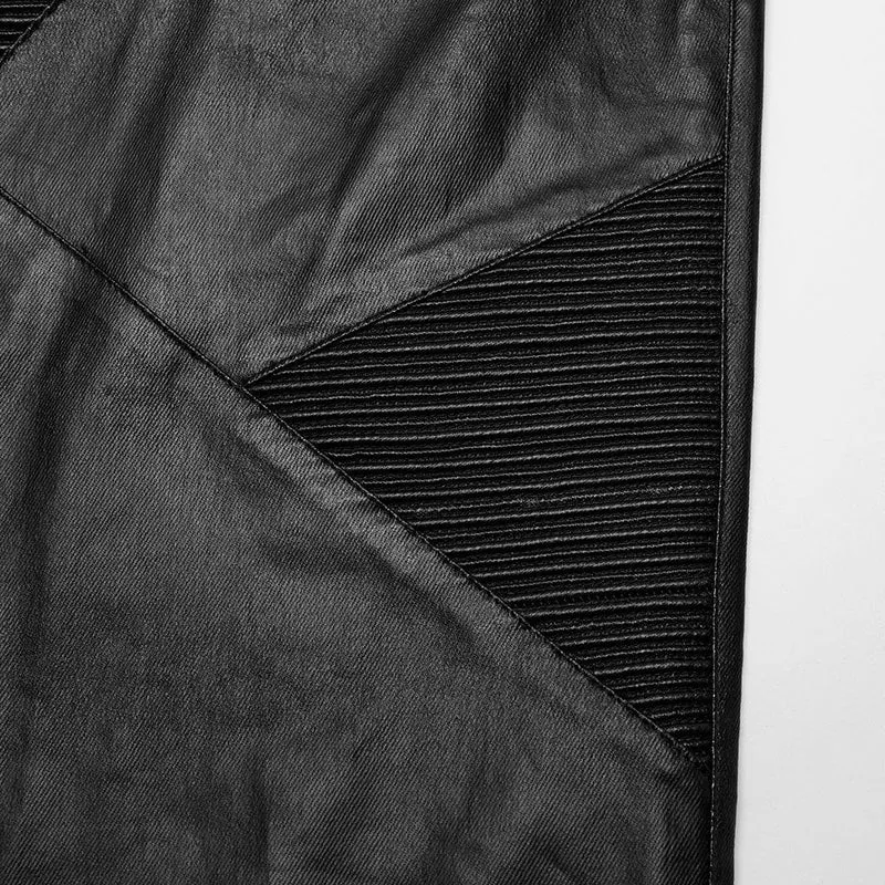 Herren-Punk-Reißverschluss-Plissee-Kunstlederhose