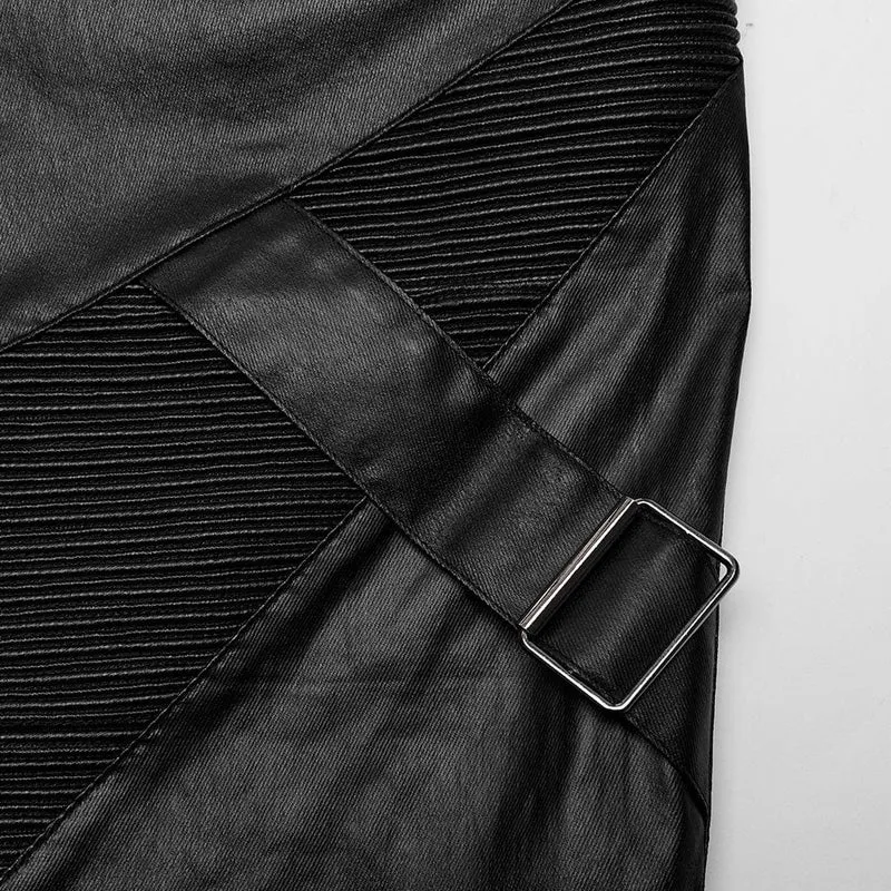 Herren-Punk-Reißverschluss-Plissee-Kunstlederhose