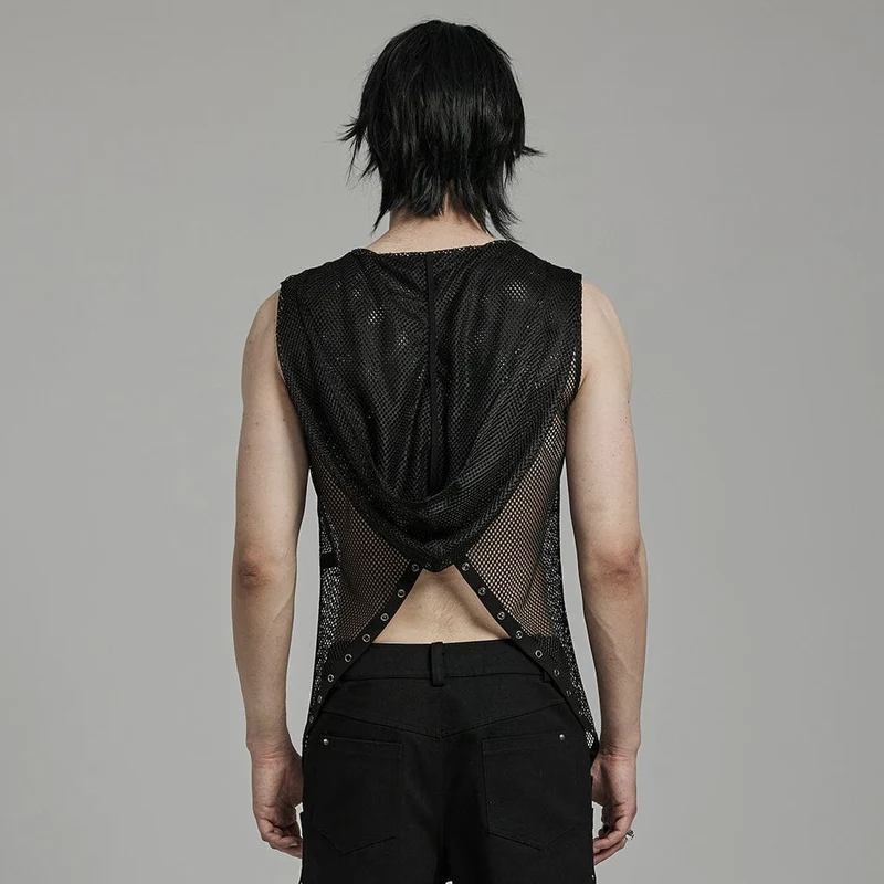 Herren-Punk-Weste mit unregelmäßiger Öse und Kapuze