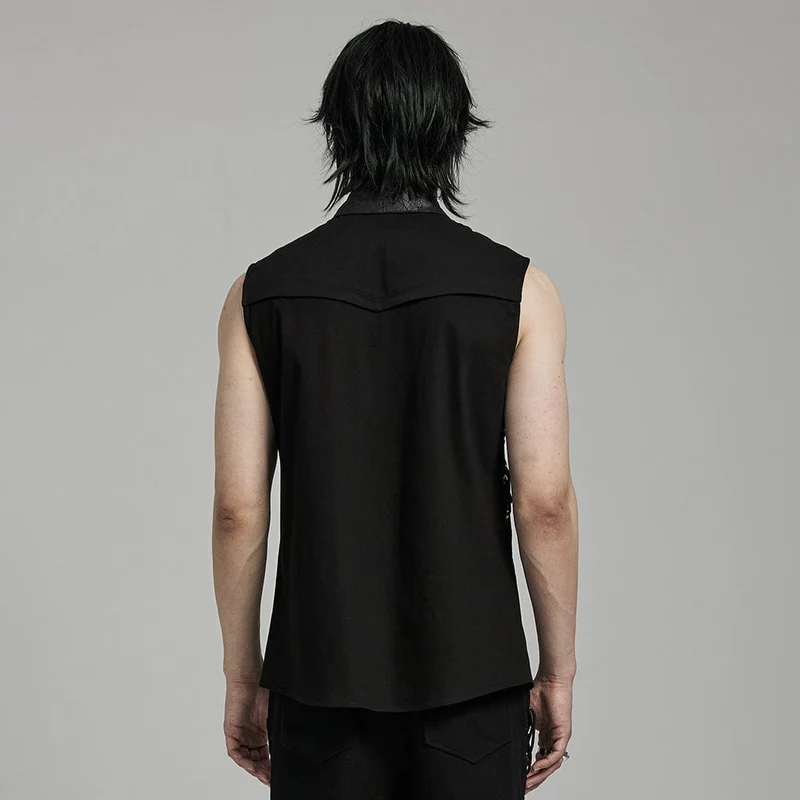 Herren-Weste aus Punk-Riemchen-Mesh-Splice-Kunstleder