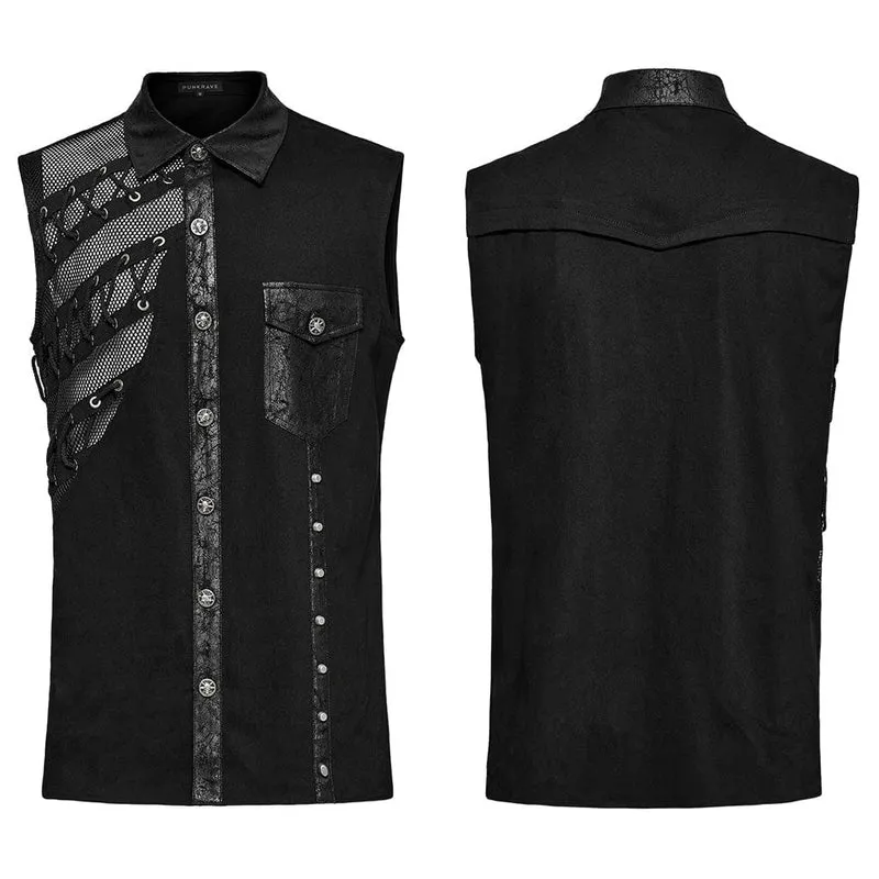Herren-Weste aus Punk-Riemchen-Mesh-Splice-Kunstleder