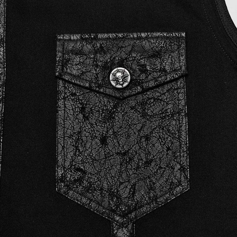 Herren-Weste aus Punk-Riemchen-Mesh-Splice-Kunstleder
