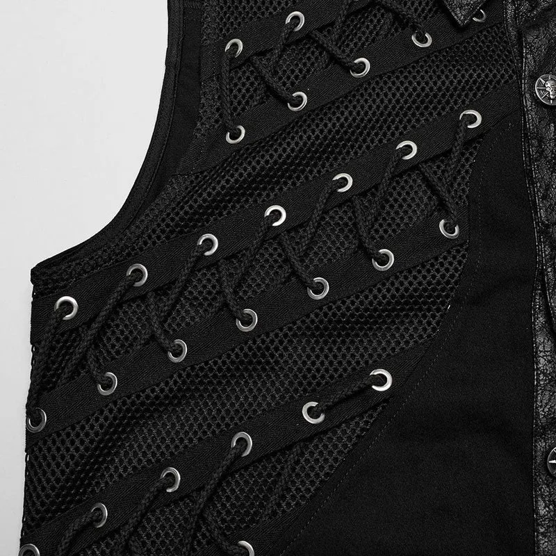 Herren-Weste aus Punk-Riemchen-Mesh-Splice-Kunstleder