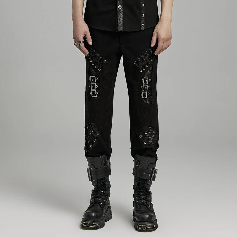 Herren Punk Mesh Splice Bucket Straps Hose