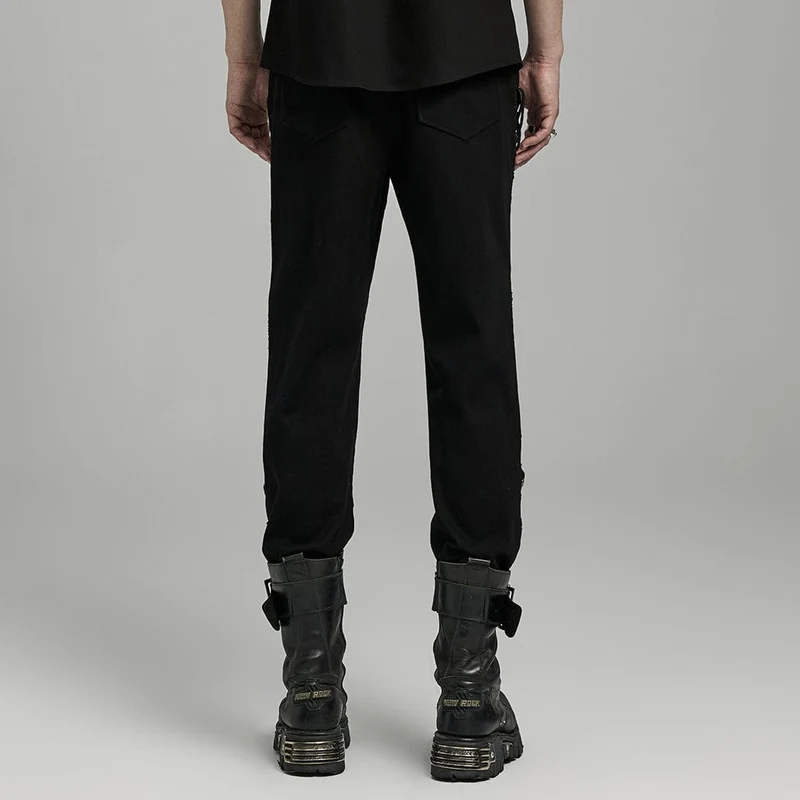 Herren Punk Mesh Splice Bucket Straps Hose